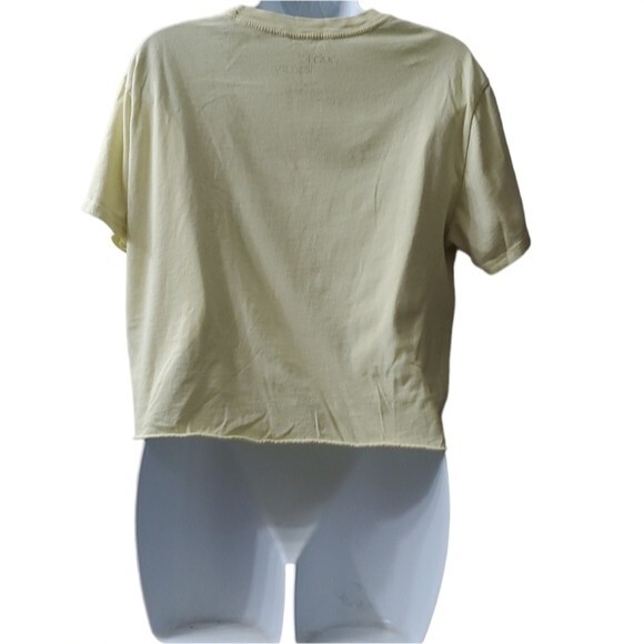 Public Library Womens Pastel Yellow Floral shortsleeve Cropped Tee Shirt - Picture 2 of 6